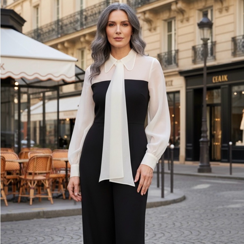 SHANI White Tie Elegant Black and White Jumpsuit
